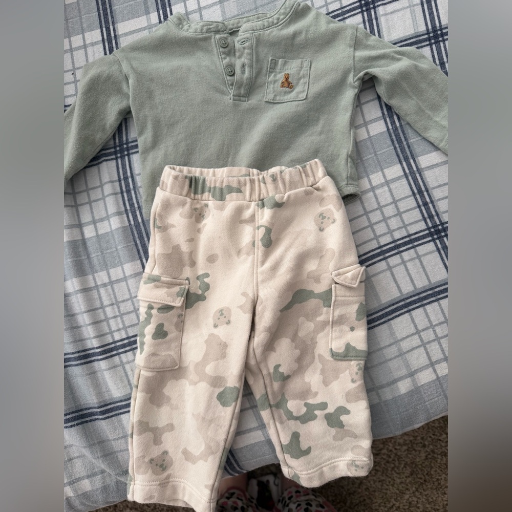 Baby Gap matching set with Henley pocket tee and cargo camo pants